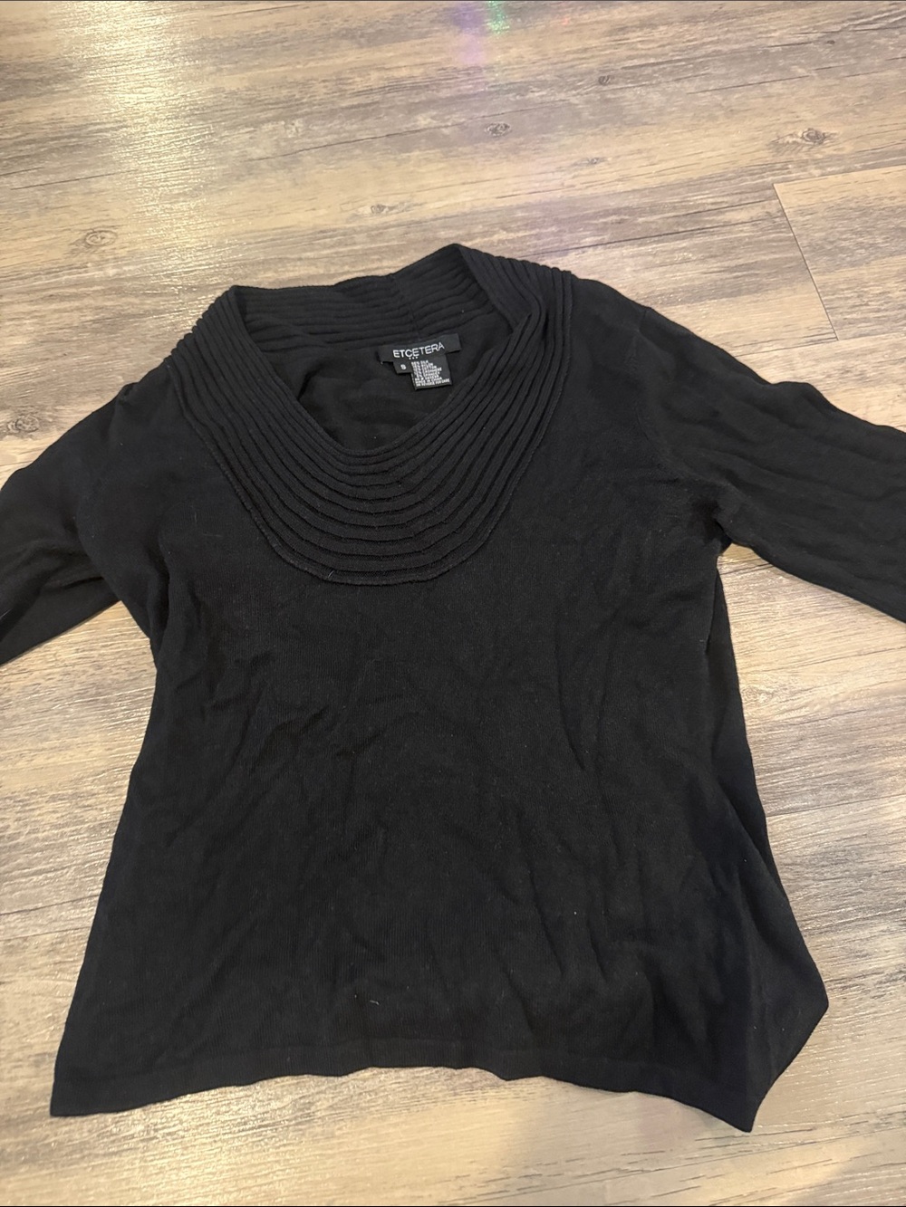 Etcetera Black Ribbed Scoop-Neck Knit Sweater